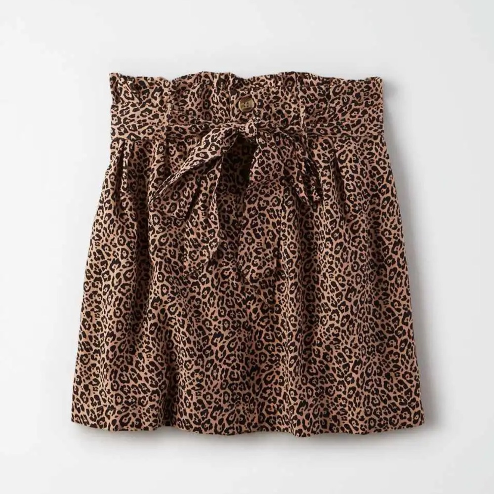 American Eagle Linen Leopard Skirt Paperbag Waist